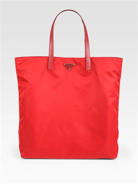 prada leather tote red|Prada nylon tote sale.